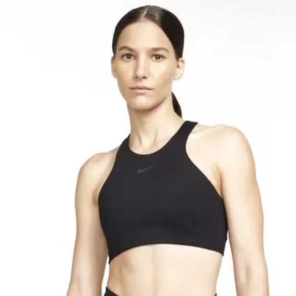 Nike Yoga Dri-Fit Swoosh Highneck Sports Bra Black Racerback Workout NWOT - Picture 3 of 9